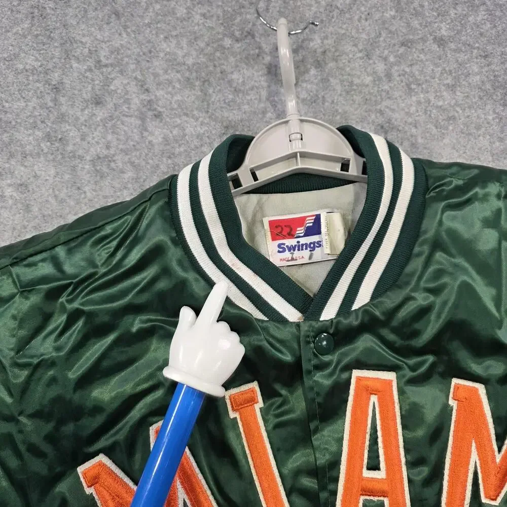 Vintage Miami Hurricanes‎ Jacket Mens XL Green NCAA Football Swingster Satin USA